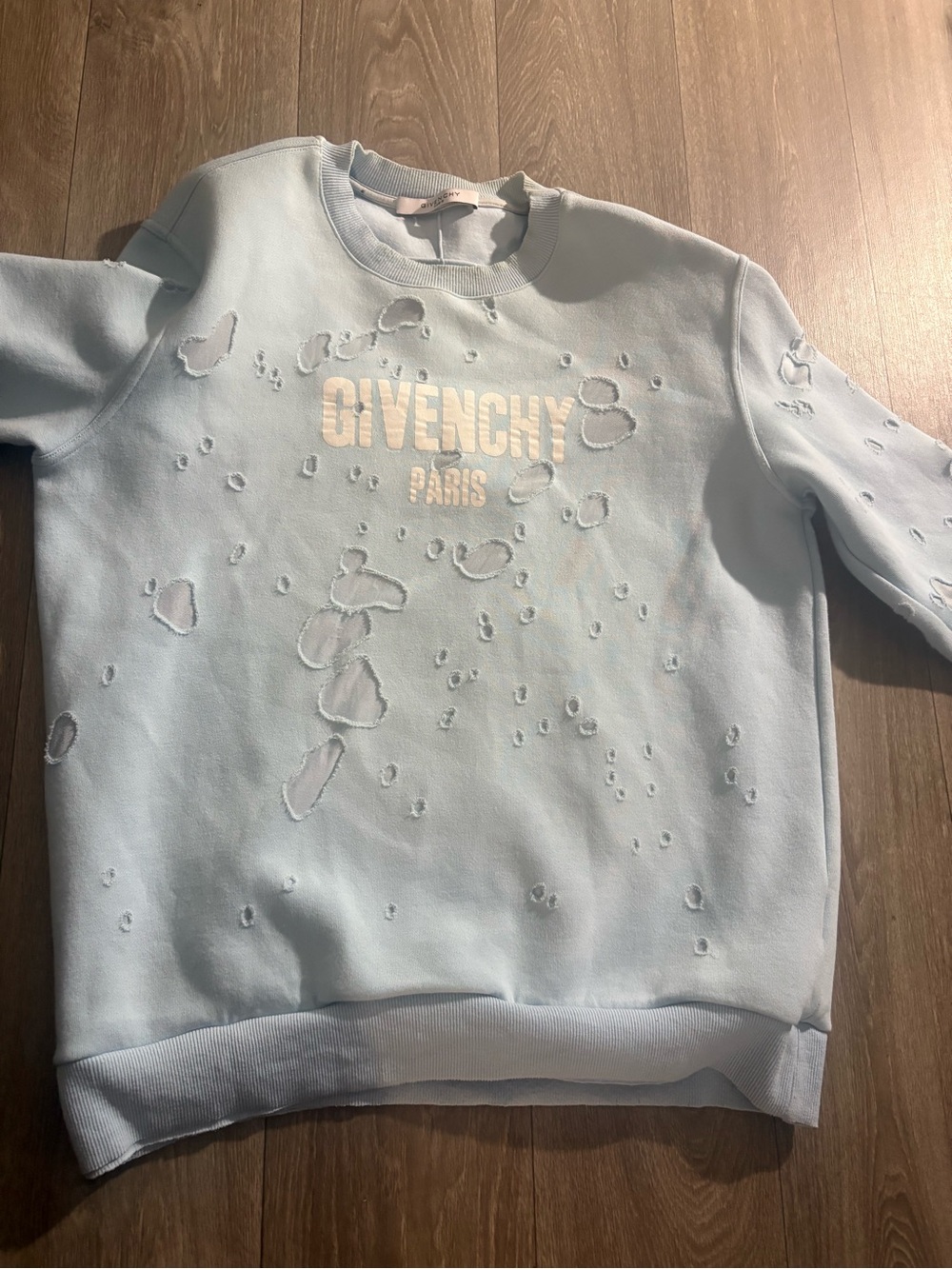 Givenchy Light Blue Distressed Logo Kids Sweatshirt
